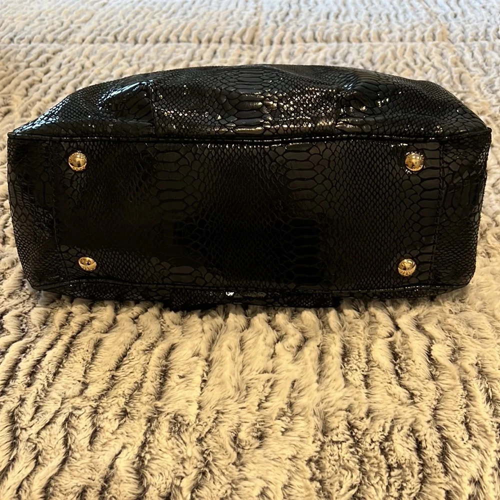 Michael Kors Fulton Black Snake skin Genuine Leather Tote Bag with Gold …